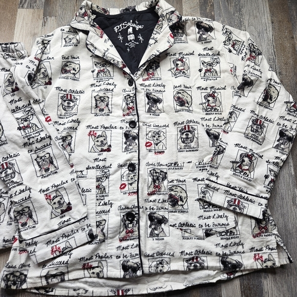 PJ Salvage Yearbook Dog Flannel PJ Set Women's Small - Picture 2 of 8